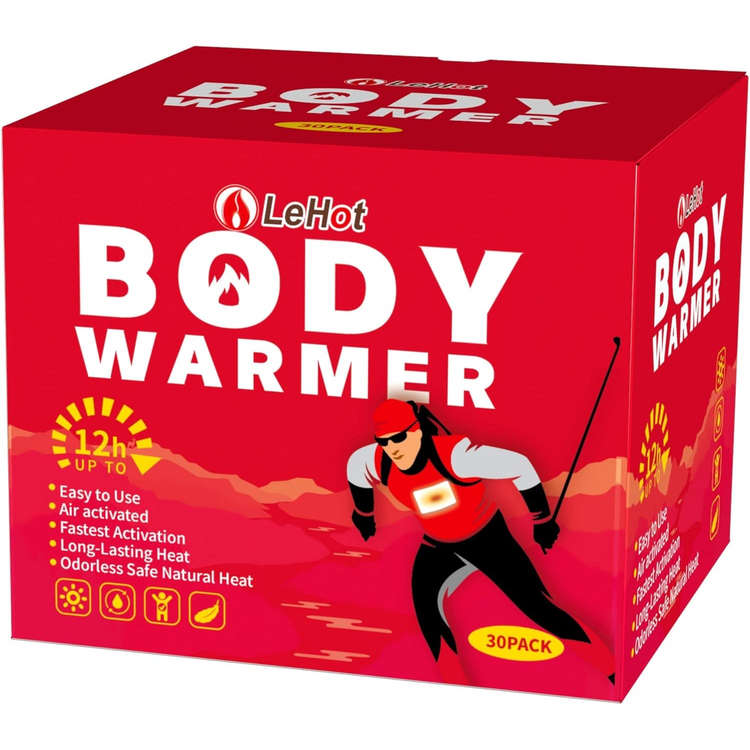 30 Pack Disposable Adhesive Body Warmers Long Lasting Up to 12 Hours, Portable Heating Pads for Outdoor Activities, Skiing Hiking Camping Hunting, Fast Activation Safe Natural Heat Solution Patches, Without Battery