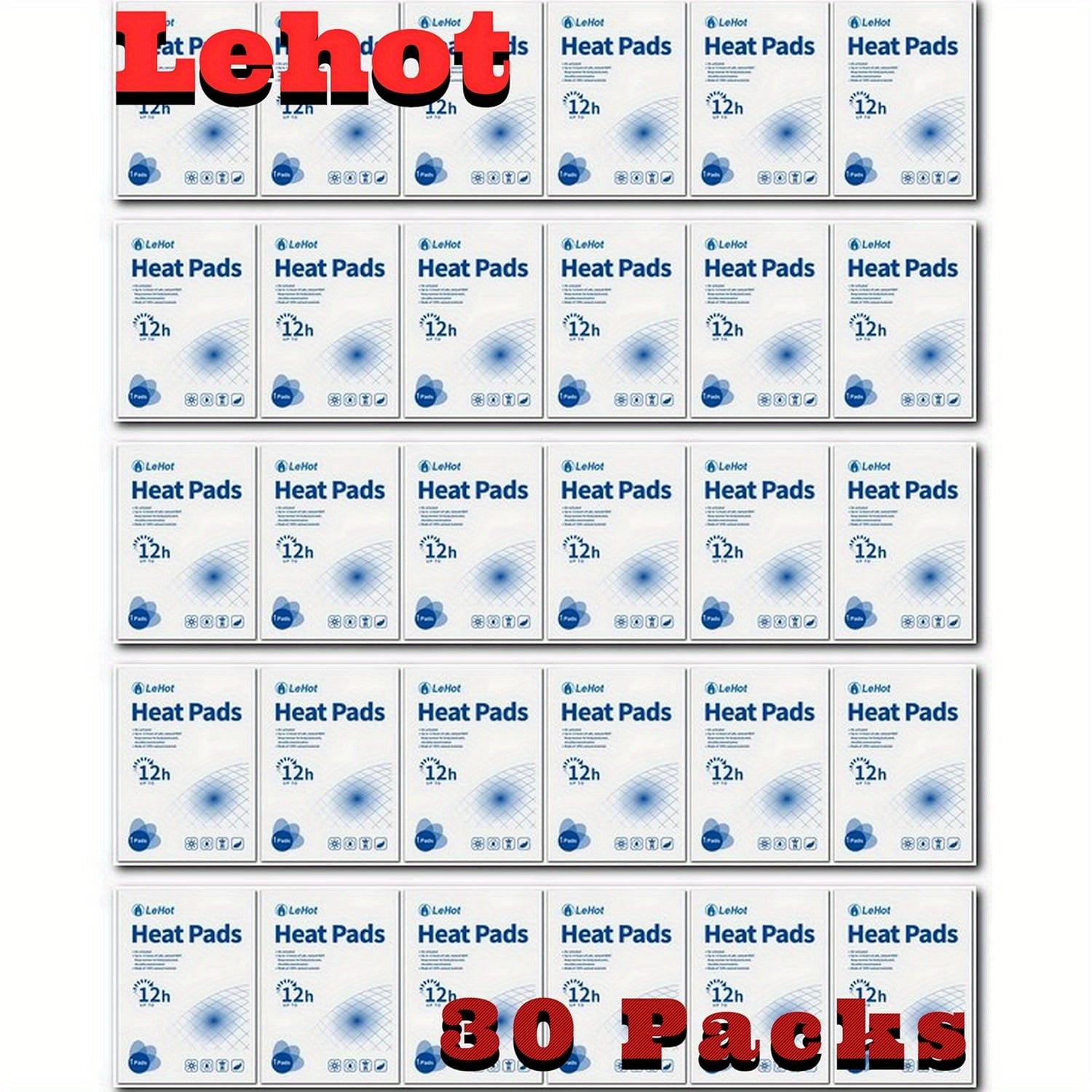 30 Pack Disposable Adhesive Body Warmers Long Lasting Up to 12 Hours, Portable Heating Pads for Outdoor Activities, Skiing Hiking Camping Hunting, Fast Activation Safe Natural Heat Solution Patches, Without Battery