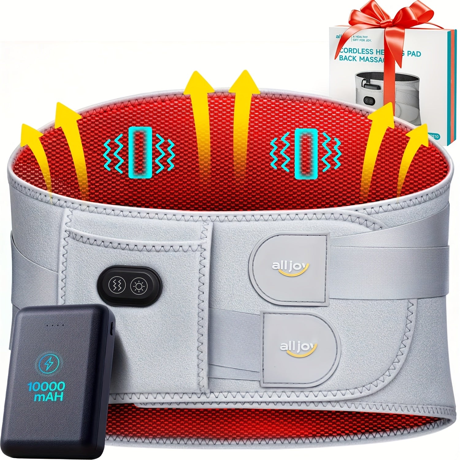 ALLJOY 67" Cordless Pad & Massager with 3 Heat Settings & 3 Vibration Modes, 10000mAh USB-Powered Portable Lower, Ergonomic Design for Mom Women Men Dad - Mother’s Day Gift, Stylish Device, Adjustable Comfort Settings
